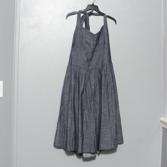 EShakti chambray halter tie neck sweetheart neck midi dress - Picture 1 of 11